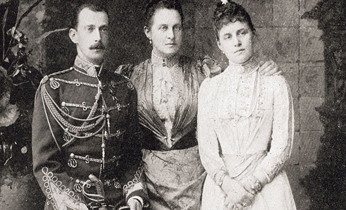 (Above) Grand Duke Paul of Russia and Princess Alexandra of Greece, with Alexandra’s mother Queen Olga of Greece. (Top) Grand Duchess Marie with her brother, Grand Duke Dimitri, in their aunt Ella’s sitting room in 1904.